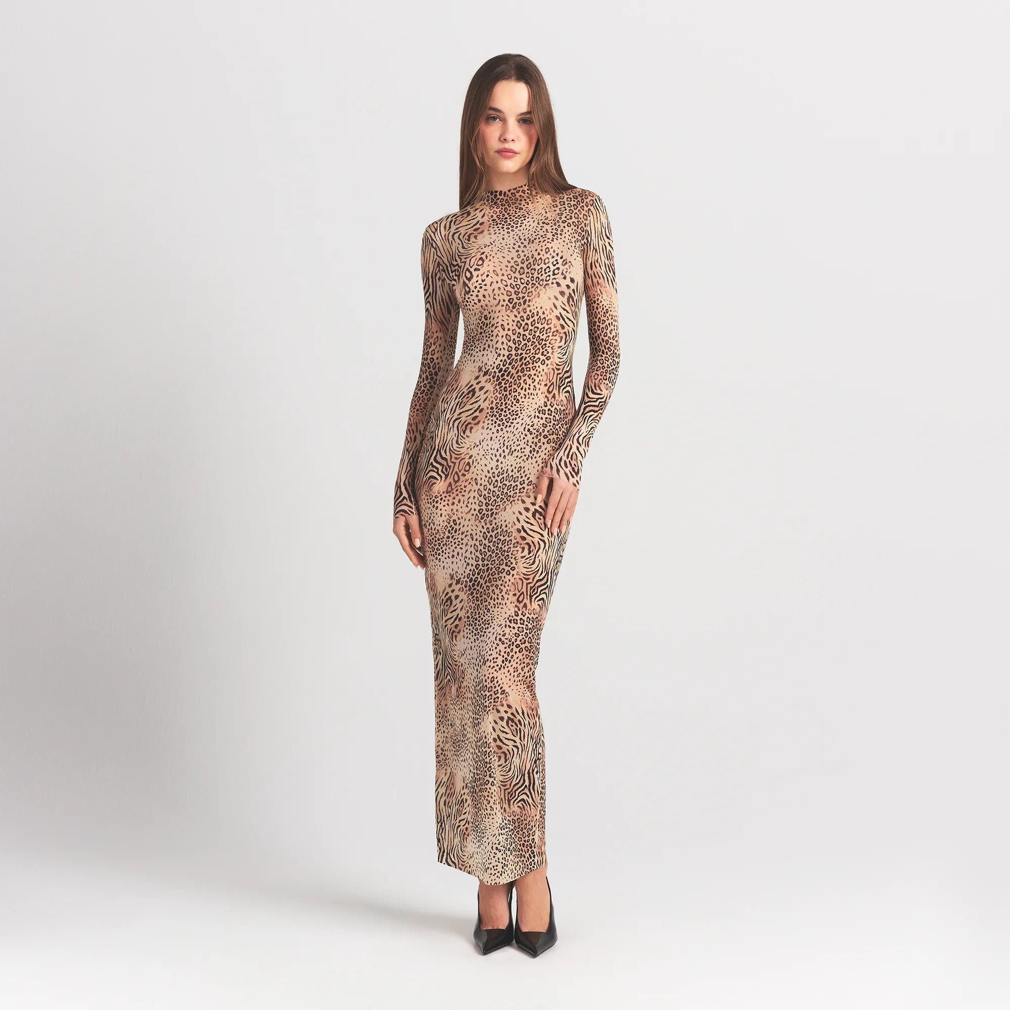 Mock Neck Long Sleeve Long Dress